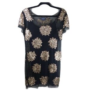 Gryphon Floral Beaded Metallic Mesh Overlay Dress